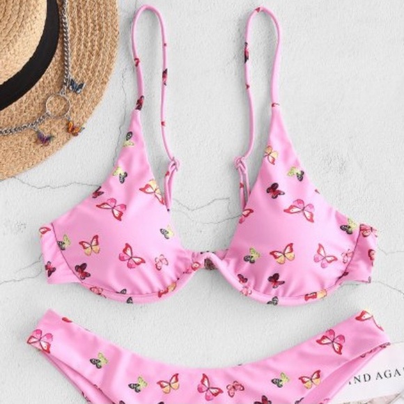 Zaful Underwire Pink Butterfly Bikini - Picture 3 of 16